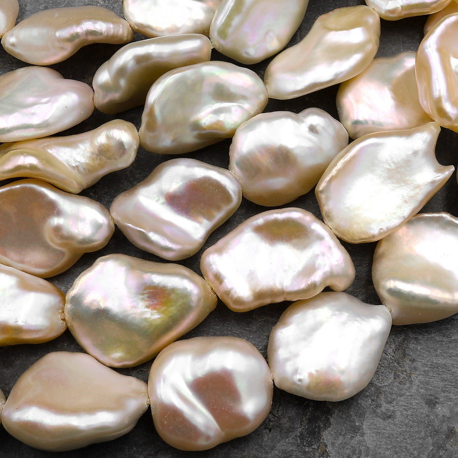 AAA Rare Natural Soft Peach Keishi Petal Genuine Freshwater Pearl 15.5" Strand
