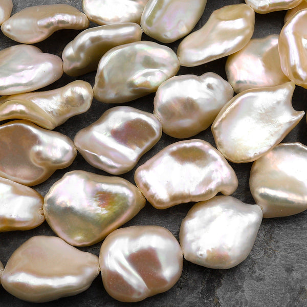 AAA Rare Natural Soft Peach Keishi Petal Genuine Freshwater Pearl 15.5" Strand