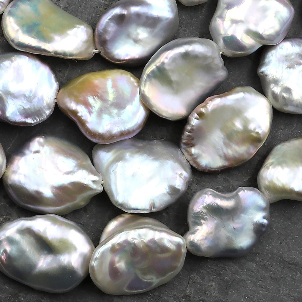 AAA Rare Natural Metallic Silvery Gray Keishi Petal Genuine Freshwater Pearl 15.5" Strand