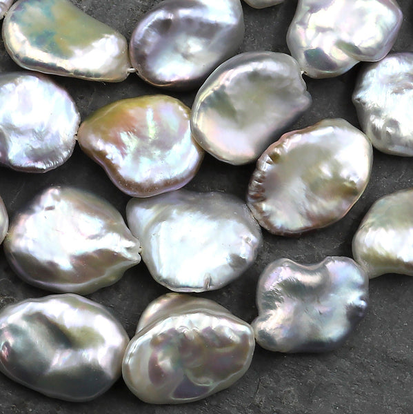 AAA Rare Natural Metallic Silvery Gray Keishi Petal Genuine Freshwater Pearl 15.5" Strand