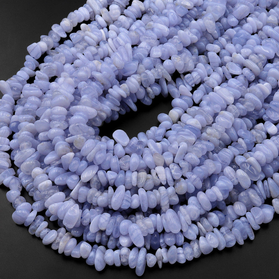 Natural Blue Lace Agate Chalcedony Freeform Chip Pebble Beads Gemstone 15.5" Strand