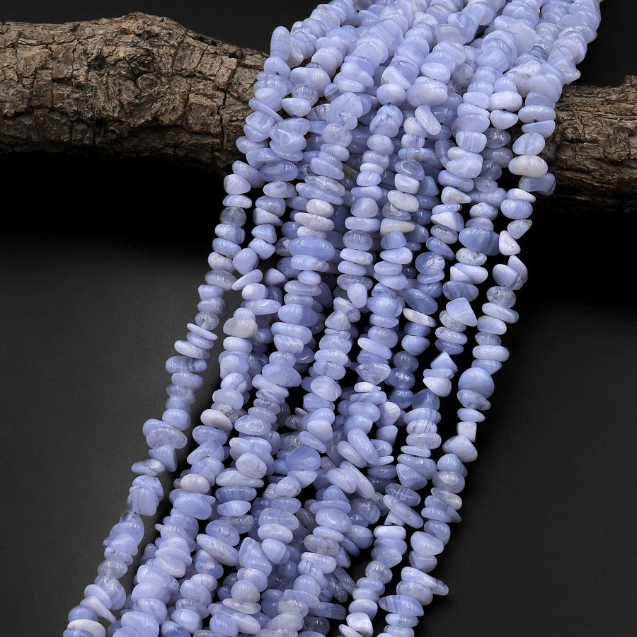 Natural Blue Lace Agate Chalcedony Freeform Chip Pebble Beads Gemstone 15.5" Strand