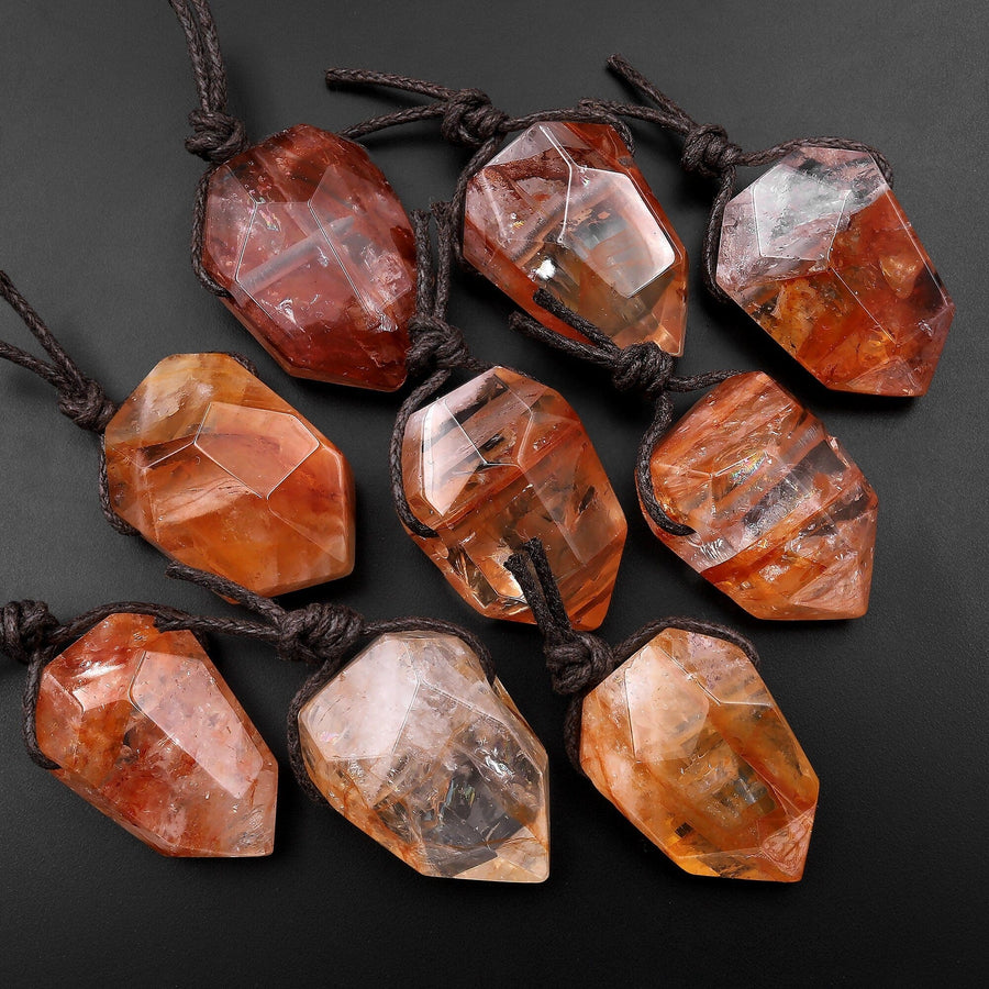 Faceted Natural Red Lepidocrocite Quartz Point Pendant Side Drilled Gemstone Focal Bead Crystal Pendulum