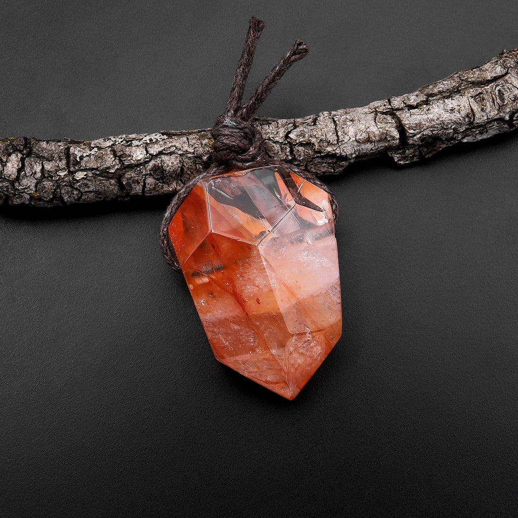 Faceted Natural Red Lepidocrocite Quartz Point Pendant Side Drilled Gemstone Focal Bead Crystal Pendulum