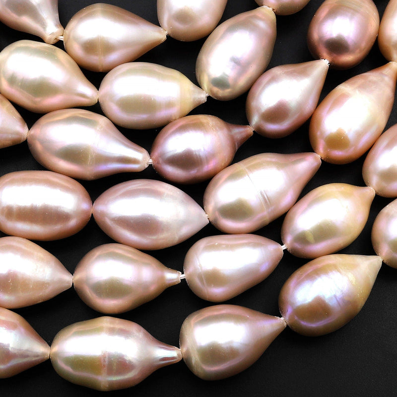 AAA Large Natural Pink Teardrop Pearl Good For Earrings Vertically Drilled 15.5" Strand