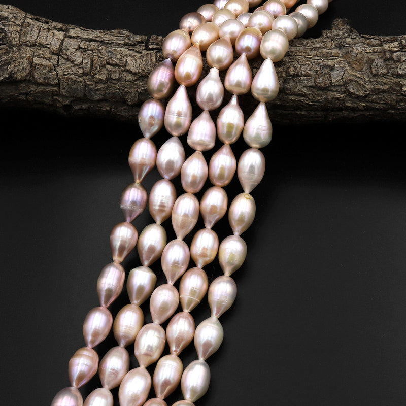 AAA Large Natural Pink Teardrop Pearl Good For Earrings Vertically Drilled 15.5" Strand
