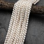 Genuine White Freshwater Potato Oval Rice 7x5mm Pearl Shimmery Iridescent Classic White Pearl 15.5" Strand