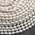 Genuine White Freshwater Potato Oval Rice 7x5mm Pearl Shimmery Iridescent Classic White Pearl 15.5" Strand