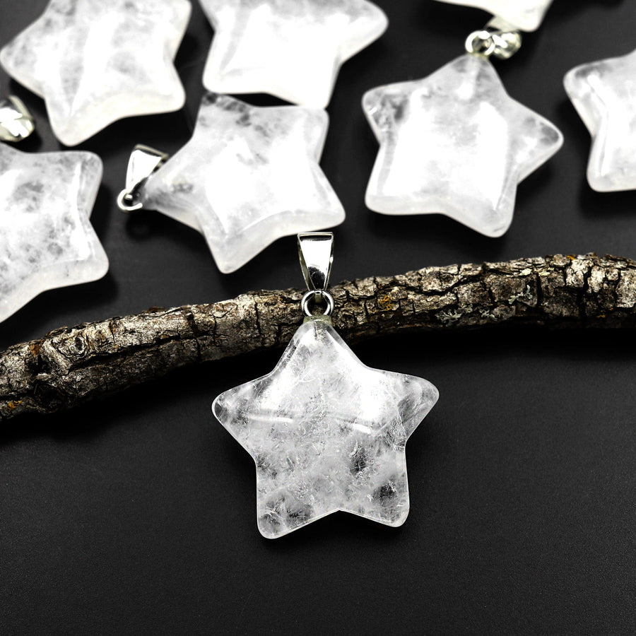 Natural Rock Crystal Quartz Pendant Gemstone Star