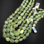 Large Natural Yellow Green Prehnite Freeform Rounded Nugget Pebble Beads 15.5" Strand