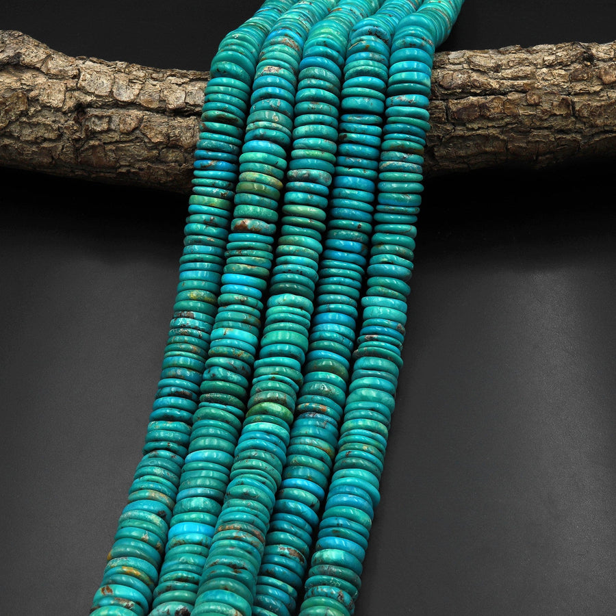 Genuine Natural Nevada Blue Green Turquoise 12mm Heishi Beads Thin Rondelle Real Turquoise Gemstone 15.5" Strand