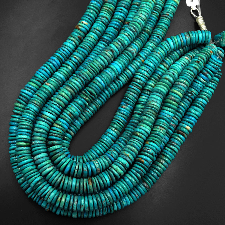 Genuine Natural Nevada Blue Green Turquoise 12mm Heishi Beads Thin Rondelle Real Turquoise Gemstone 15.5" Strand