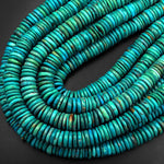 Genuine Natural Nevada Blue Green Turquoise 12mm Heishi Beads Thin Rondelle Real Turquoise Gemstone 15.5" Strand