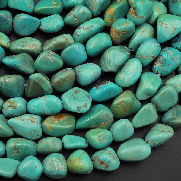 Real Genuine Natural Green Turquoise Freeform Nugget Pebble Beads 15.5" Strand
