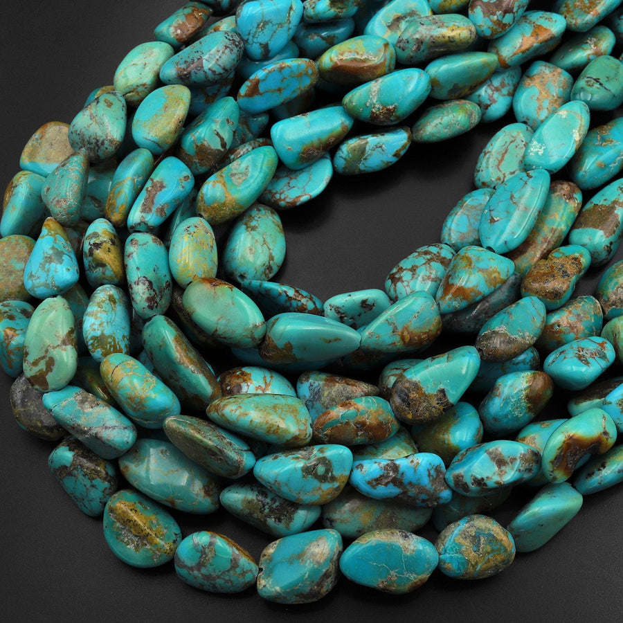 Real Genuine Natural Green Blue Golden Turquoise Freeform Nugget Pebble Beads 15.5" Strand