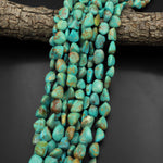 Real Genuine Natural Vibrant Green Blue Golden Turquoise Freeform Nugget Pebble Beads 15.5" Strand