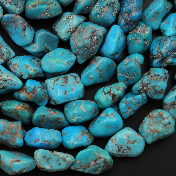 Genuine Raw Natural Blue Turquoise Freeform Pebble Beads Nuggets 15.5" Strand