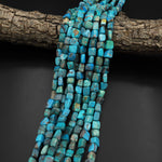 Genuine Natural Blue Turquoise Freeform Cube Beads 15.5" Strand