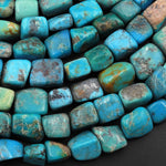 Genuine Natural Blue Turquoise Freeform Cube Beads 15.5" Strand