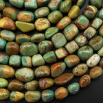 Genuine Real Natural Brown Green Turquoise Freeform Irregular Nugget Beads 15.5" Strand