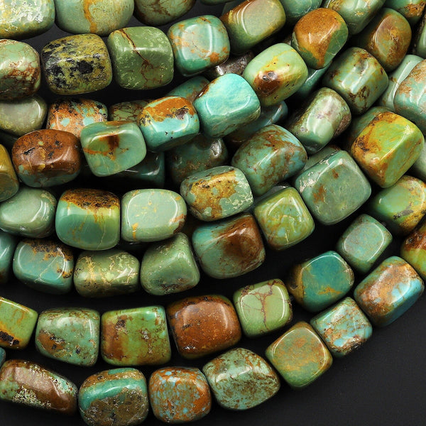 Genuine Real Natural Turquoise Freeform Rectangle Cube Beads Nuggets 15.5" Strand