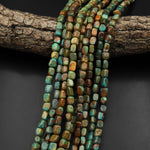 Genuine Real Natural Turquoise Freeform 6mm Rectangle Cube Beads Nuggets 15.5" Strand