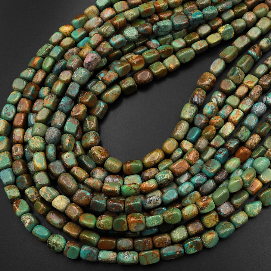 Genuine Real Natural Turquoise Freeform 6mm Rectangle Cube Beads Nuggets 15.5" Strand