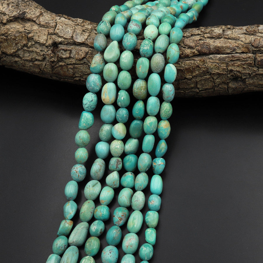 Genuine Natural Light Blue Green Turquoise Freeform Nugget Pebble Beads 15.5" Strand