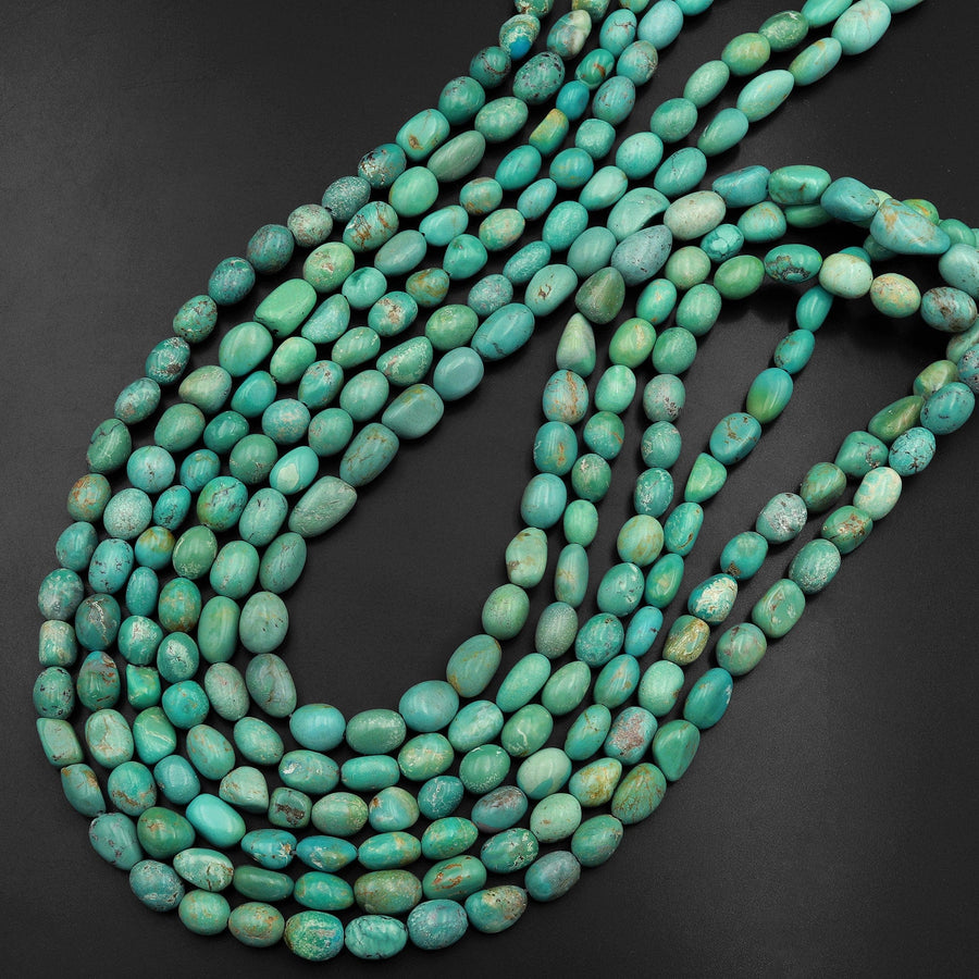 Genuine Natural Light Blue Green Turquoise Freeform Nugget Pebble Beads 15.5" Strand