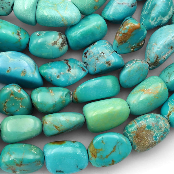 Genuine Natural Light Blue Green Turquoise Freeform Nugget Beads 15.5" Strand