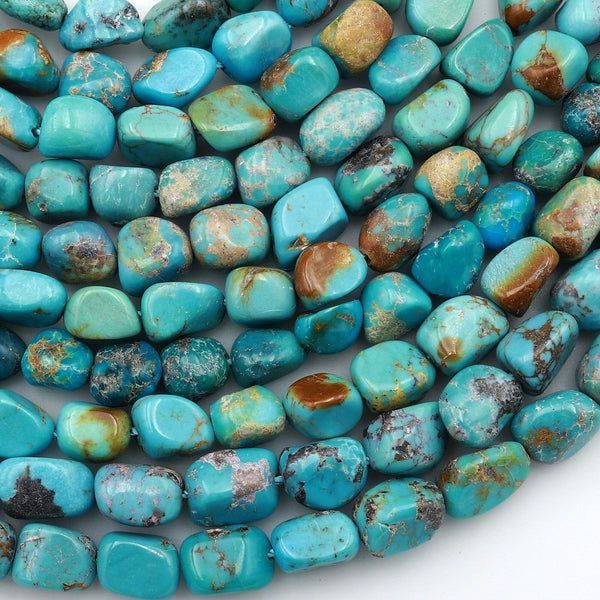 Genuine Natural Blue Turquoise Freeform Nugget 7mm 8mm Beads 15.5" Strand
