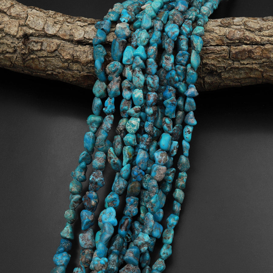 Genuine Raw Natural Blue Turquoise Small Freeform Pebble Beads Nuggets 15.5" Strand