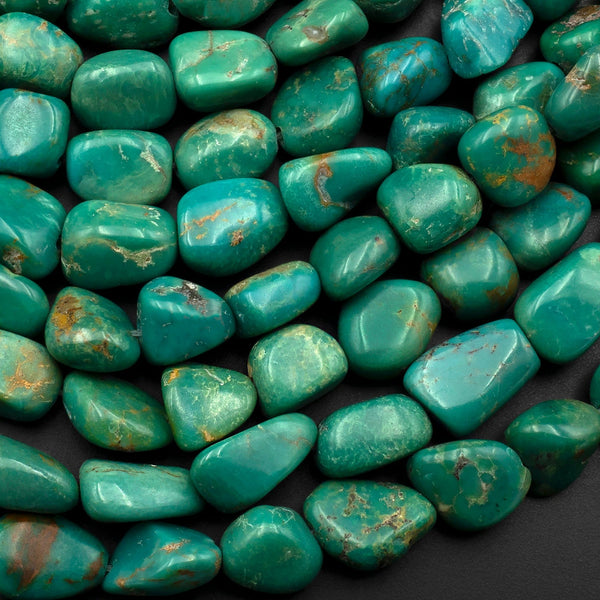 Genuine Natural Vibrant Blue Green Turquoise Freeform Pebble Nugget Beads 15.5" Strand