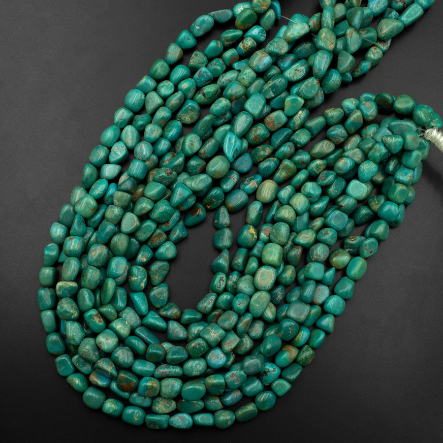 Genuine Natural Vibrant Blue Green Turquoise Freeform Pebble Nugget Beads 15.5" Strand