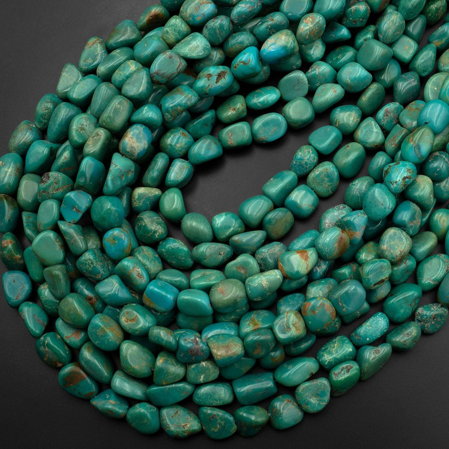 Genuine Natural Vibrant Blue Green Turquoise Freeform Pebble Nugget Beads 15.5" Strand