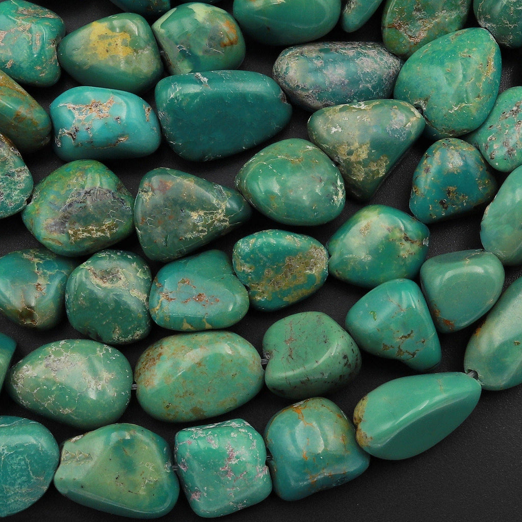 Genuine Natural Vibrant Green Turquoise Freeform Pebble Nugget Beads 15.5" Strand