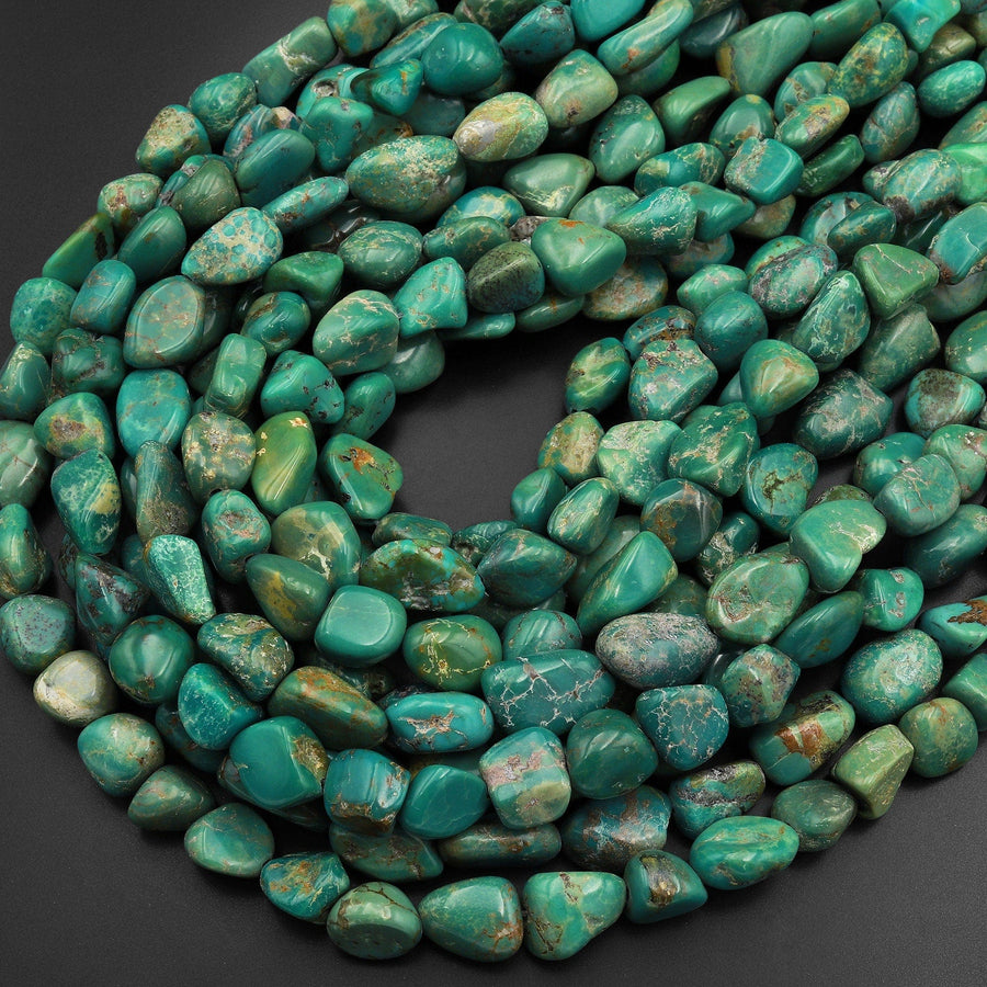 Genuine Natural Vibrant Green Turquoise Freeform Pebble Nugget Beads 15.5" Strand