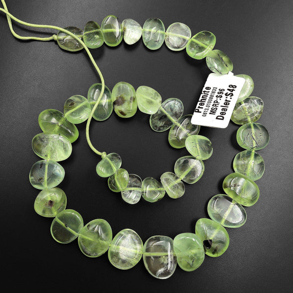 Graduated Center Drilled Natural Prehnite Freeform Oval Petal Beads 15.5" Strand