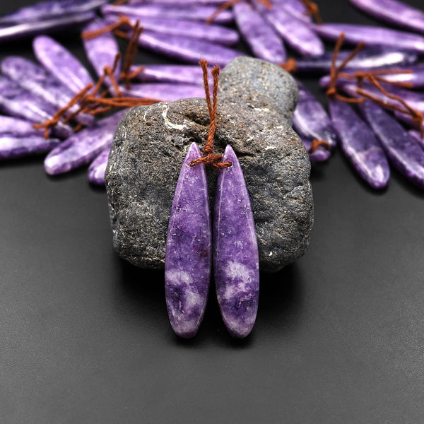 Natural Purple Lepidolite Teardrop Earring Pair Matched Gemstone Pair
