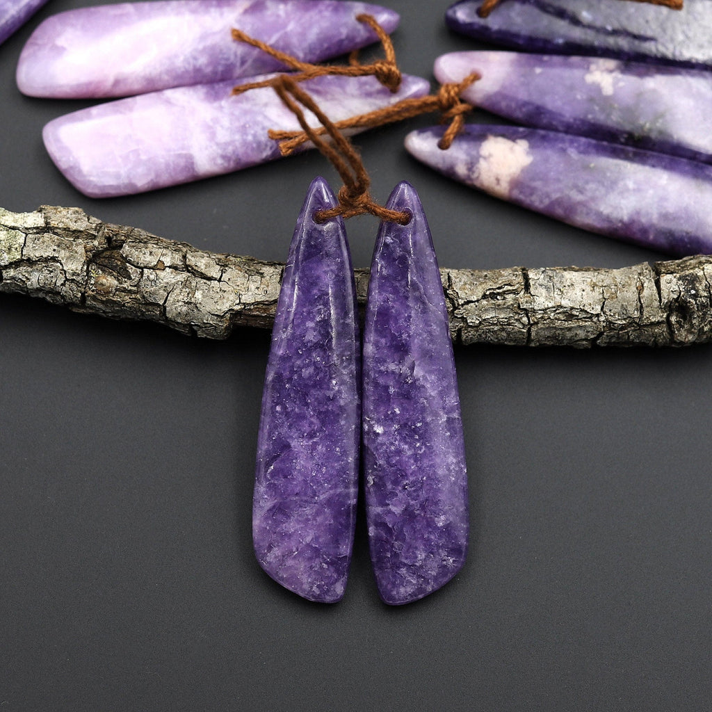 Natural Purple Lepidolite Butterfly Wing Earring Pair Matched Gemstone Pair