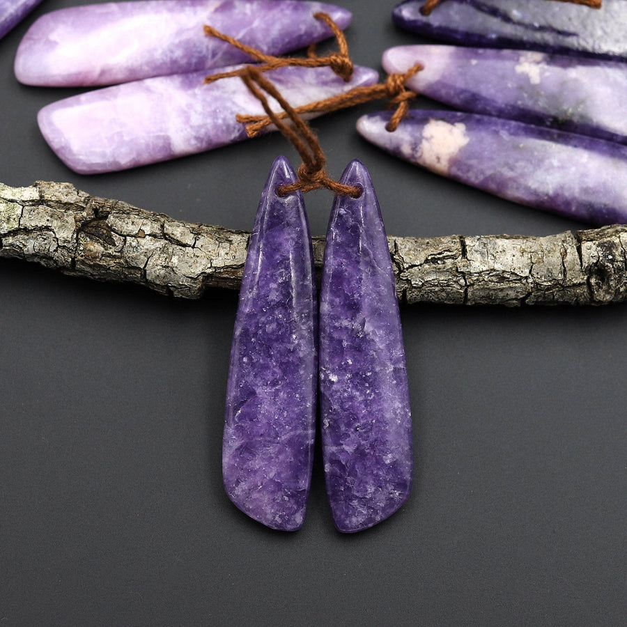 Natural Purple Lepidolite Butterfly Wing Earring Pair Matched Gemstone Pair