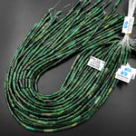 Natural African Green Jade Thin Long Tube Beads 15.5" Strand