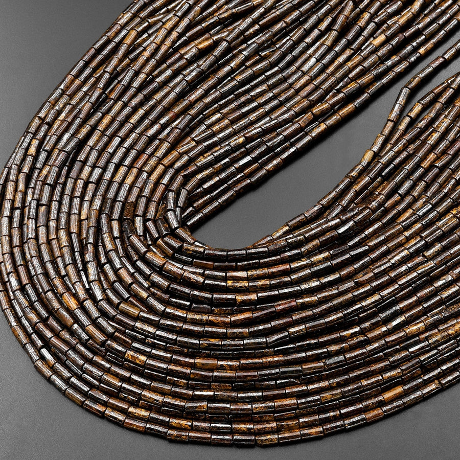 Natural Bronzite 4x2mm Small Thin Smooth Spacer Tube Beads 15.5" Strand