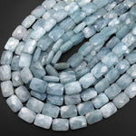 Natural Soft Blue Aquamarine Beads Faceted Rectangle Cushion 14x10mm Beads 15.5" Strand