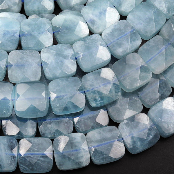Natural Blue Aquamarine Beads Faceted Square Cushion 12mm Beads 15.5" Strand