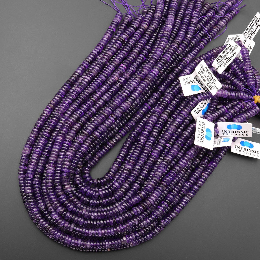 Natural Amethyst 6mm Smooth Heishi Rondelle Beads 15.5" Strand