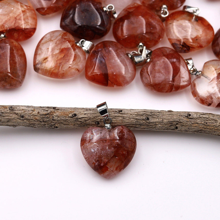 Natural Red Lepidocrocite Quartz Heart Pendant Gemstone