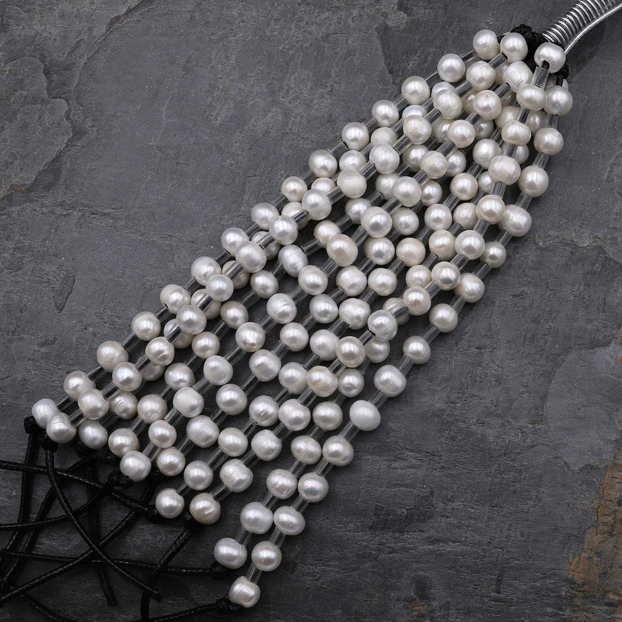 Large Hole Pearls Beads Genuine White Freshwater Pearl 10mm Off Round 7.5" Strand