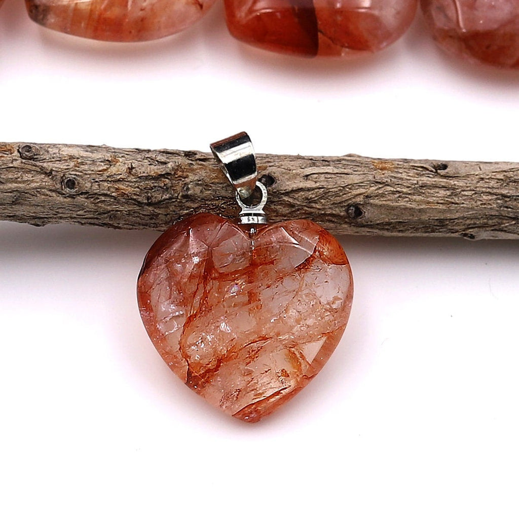 Natural Red Lepidocrocite Quartz Heart Pendant Gemstone A4