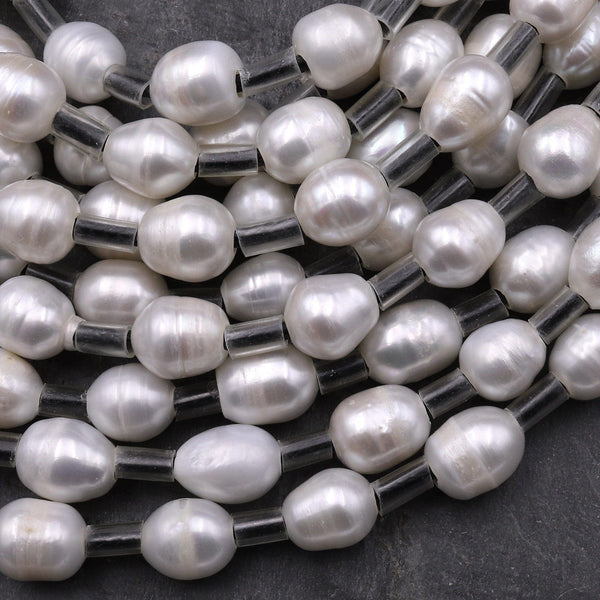 Large Hole Pearls Beads Genuine White Freshwater Pearl 12mm Oval 7.5" Strand